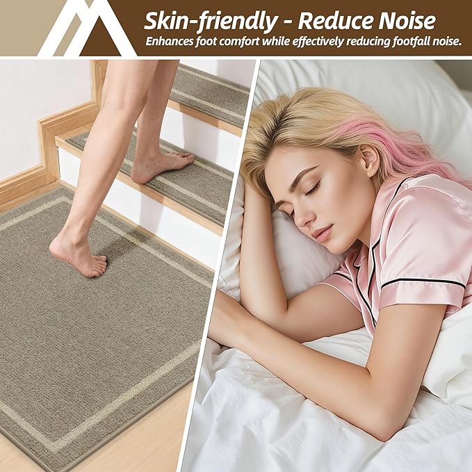 COSY HOMEER Stair Landing Rug 30x30 Inch, Non-Slip Square Landing Mat for Wood Steps Indoor, Washable Polyester with TPE Backing, Beige