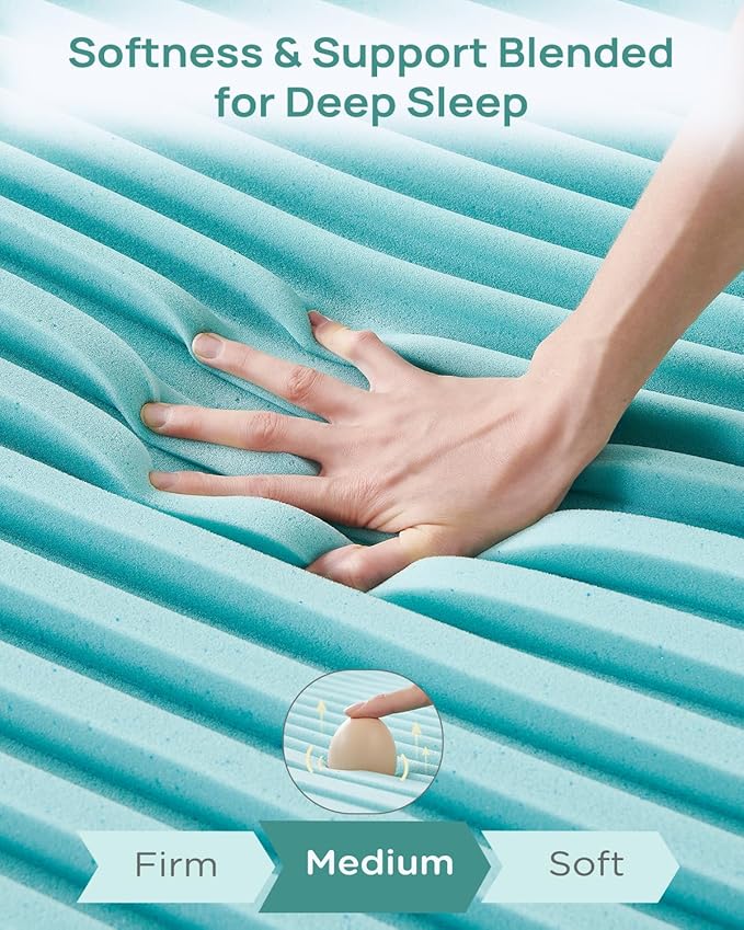 2 Inch Cooling Gel Memory Foam Mattress Topper Cal King, 5-Zone Back Pain Relief Bed Topper, Orthopedic Pressure Relief Mattress Pad, Wave and Cube Ventilated Design, CertiPUR-US Certified