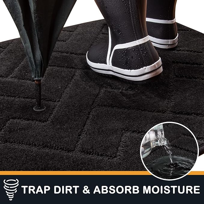 PURRUGS Dirt Trapping Door Mat 32" x 70", Non-Slip Machine Washable Entry Rug, Shoe Scraper, Dog Doormat, Super Absorbent Welcome Mat for Front & Back Door, Muddy Wet Shoes & Paws, Black
