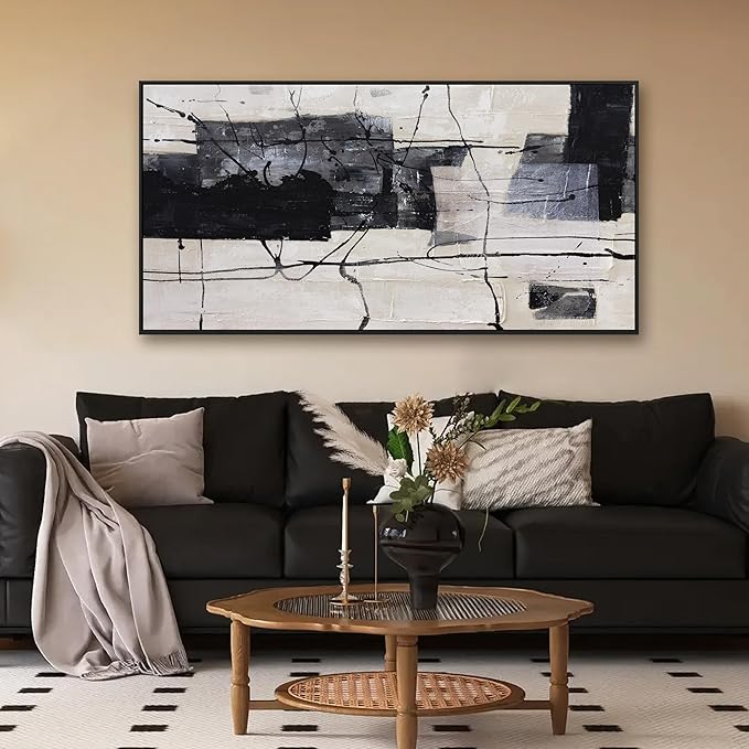 Abstract Wall Art Framed Decor Canvas Wall Art For Living Room Modern Canvas Prints Pictures For Wall Black And White Artwork For Home Hotel Decoration 24x48 Inch