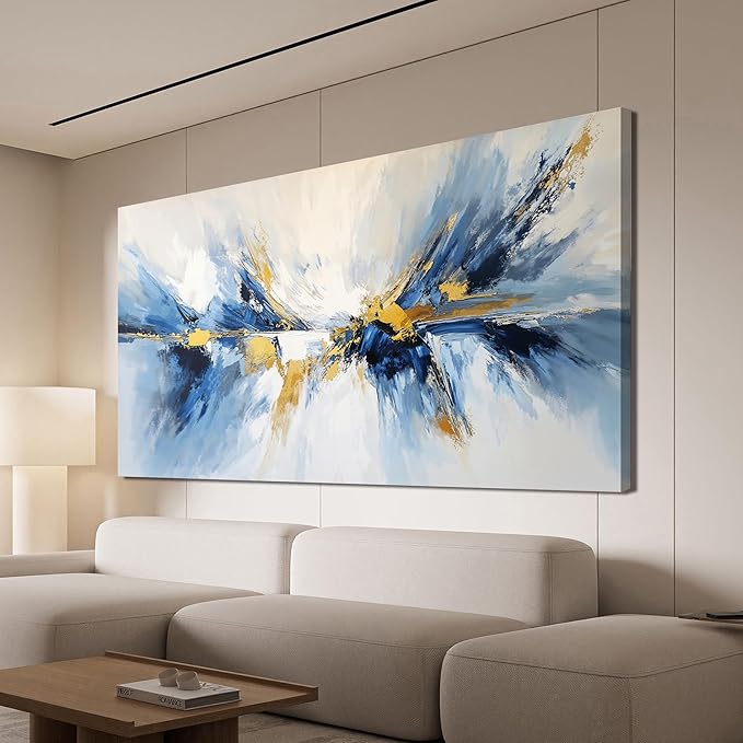 YISXINOAG Canvas Wall Art Abstract Wall Art Modern Canvas Wall Decor Ready to Hang Modern Home Decor Abstract Art Gold and Blue Home Artwork Decorations Prints for Bedroom, Dining Room Size 24"X48"