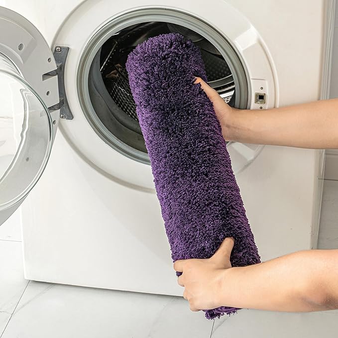 MIULEE Toilet Rug U Shaped for Bathroom - Soft and Absorbent Microfiber Contour Bath Rugs for Toilet, Non Slip Rubber Backside for Extra Safety, Machine Washable - Dark Purple, 20''x24''