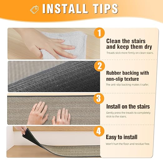 Chenille Stair Treads Non Slip 15pcs Stair Runner for Wooden Steps Rubber Backing Stairs Carpet Treads Indoor Staircase Covers Mat with Rubber Backing for Pets and Kids 8"X30" Black White