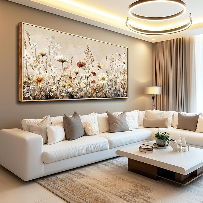 PHAOHUAXM Canvas Wall Art For Living Room Wall Decor For Office Bedroom Mural Abstract Ink-Wash Flower Artworks Restaurant Kitchen Decorations Printed Artworks Modern Home Decor 20"X40" Wood Framed