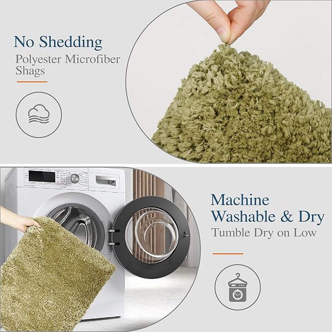 Walensee Contour Rug (20x24, Olive Green) Non Slip Bath Mat for Bathroom Water Absorbent Soft Microfiber Shaggy Bath Mat Machine Washable U Shape Toilet Rug