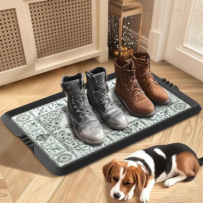 Rubber Boot Tray,Non-Slip Boot Mat with Lip,Waterproof Shoe Tray,Indoor Outdoor Multi Use Catch All Trays,Cleaning Mat for Entryway,Pets Garden,Mudroom,Garage