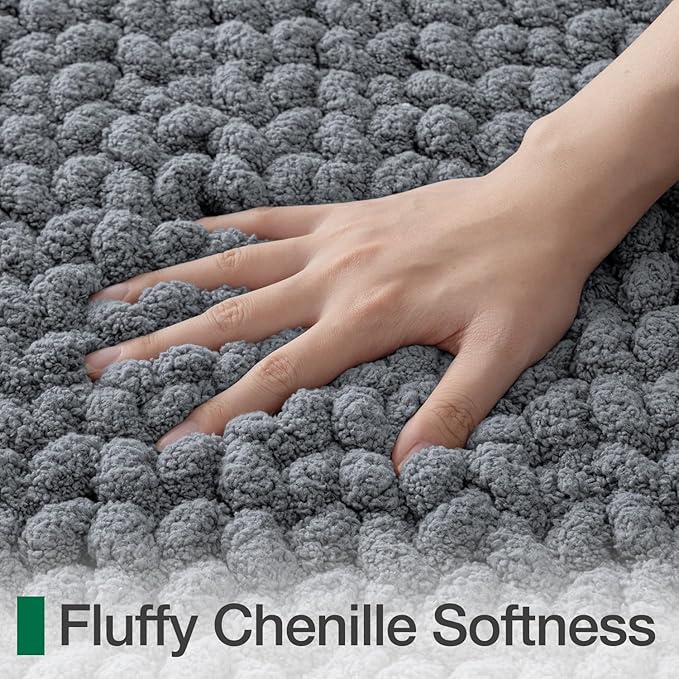 LUMI Luxury Bathroom Rug, Ultra Soft Quick Dry Bath Mat, Non-Slip Absorbent Thick Chenille Bath Rug, Cozy Braid Design Floor Mat for Bathtub, Sink, Laundry, Bedroom, Grey, 17"x30"