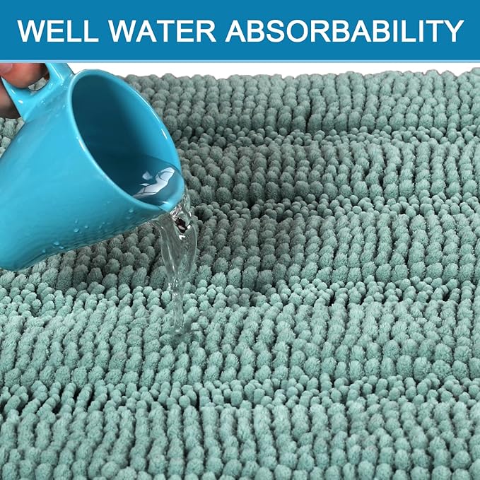 H.VERSAILTEX Bathroom Rugs Bath Rug Set 2 Piece Bathroom Contour Rug Toilet Mat Sets Non Slip Contour Bath Rug Ultra Thick Water Absorbent Striped Bath Mats(47" x 17" Plus 20" x 20" U, Eggshell Blue)