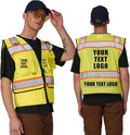 A-SAFETY High Vis Reflective Safety Vest for Men Women Zipper Ipad Pockets Mesh Construction Apparel Neon Vest for Work