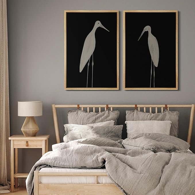 MUDECOR Framed Canvas Print Wall Art Minimalist Crane Silhouettes Illustrations Modern Art Decorative Bohemian Colorful for Living Room, Bedroom, Office - 24"x36"x2 Natural