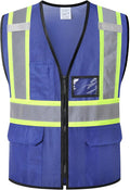 Reflective Safety Vest for Men Women Hi Vis Vest with Pockets High Visibility Vest Mesh Construction Vests Meets ANSI/ISEA Standards (Blue-33, Small)
