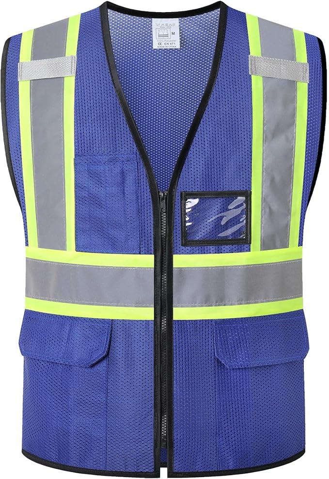 Reflective Safety Vest for Men Women Hi Vis Vest with Pockets High Visibility Vest Mesh Construction Vests Meets ANSI/ISEA Standards (Blue-33, Small)