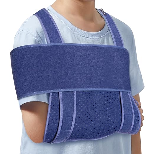 Velpeau Arm Sling for Sleep, Shoulder Immobilizer for Children, Boys, Girls - Very Soft Sling for Rotator Cuff Tear, Fractured, Dislocation, Broken, Postoperative, Fits Left & Right (Blue, XS: Bust 20″-25″)