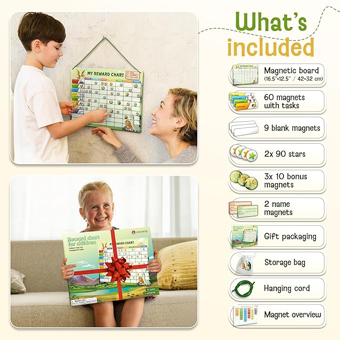 Magnetic Reward Chart for Kids with 280 Magnets - Behavior Chart for Kids at Home - Responsibility Reward Chart - Chore Chart - Visual Schedule - Ideal for Ages 3-9, Autism, ADHD - Green