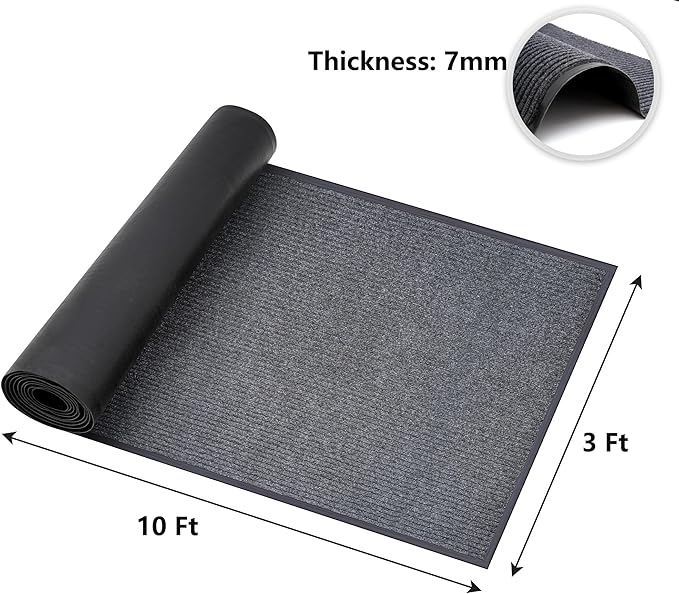 tonchean Commercial Grade Entrance Mat 3x10Ft Heavy Duty PVC Non-Slip Door Floor Mat, Indoor Outdoor Runner Rugs, Brush Step Entrance Mats for Corridor, Kitchen, Home, High Traffic Area, Grey