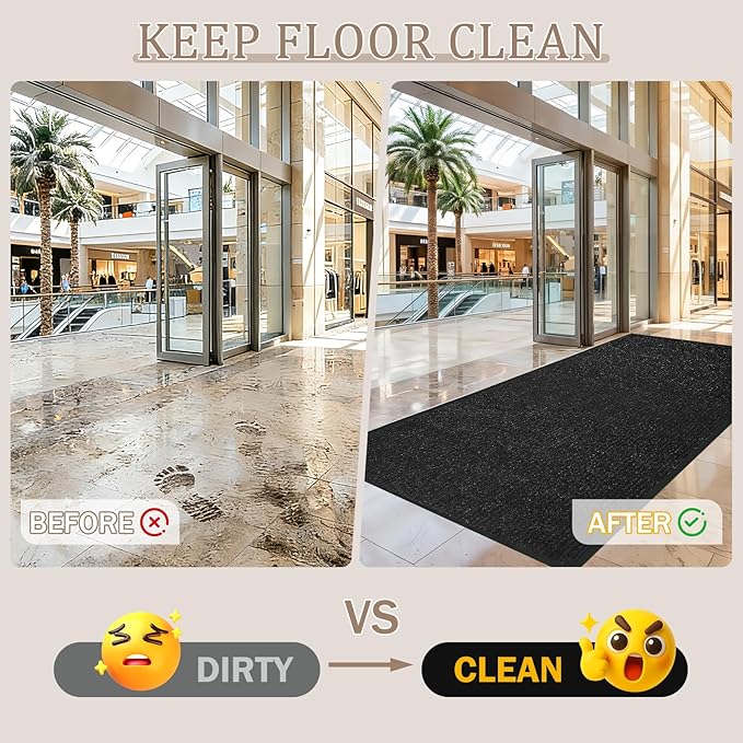 3' X 10' Commercial Grade Hallway Runner Rug, Industrial Rug Heavy Duty Brush Step Entrance Mat Weather Utility Rug with Non Slip Rubber Backing, Commercial Traffic Guard Door Carpet, Black