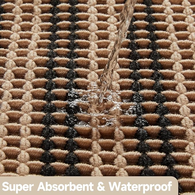 Waffle Bath Mat, Boho Bathroom Rugs Non Slip Washable Super Absorbent Quick Dry Bath Mat Farmhouse Bathroom Decor, 36"x24" Black and Khaki