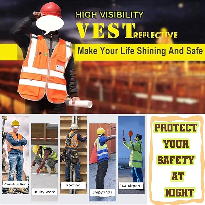 Custom Logo High Visibility Vest Customized Reflective Safety Vest With Pocket and Zipper