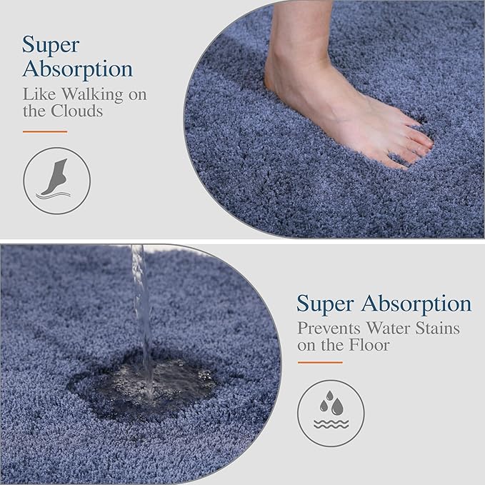 Walensee Large Bathroom Rug (24 x 48, Blue) Extra Soft and Absorbent Shaggy Bath Mat Machine Washable Microfiber Non Slip Luxury Floor Mat