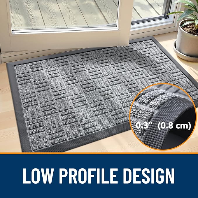 OLANLY Front Door Mat Outside Entrance 47x32, Absorbent, Heavy Duty Sturdy Natural Rubber Doormat Indoor Outdoor, Non-Slip, Stain and Fade Resistant, Low Profile Floor Mat for Entryway, Charcoal Gray