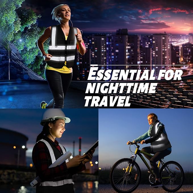 EBOOT 10 Pcs Safety Vests High Visibility Safety Vest with Reflective Strips for Construction Outdoor Running Cycling Walking