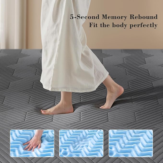 EnHomee Memory Foam Mattress Topper,4 Inch Full Mattress Topper Pressure Relief with Cooling Gel and Removable & Washable Embossed Cover, CertiPUR-US & Oeko-TEX Certified, Grey, Full