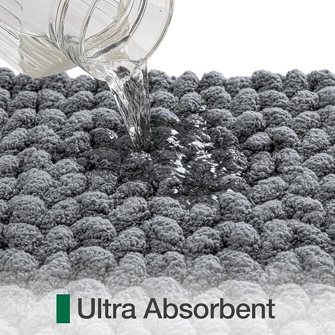LUMI Luxury Bathroom Rug, Ultra Soft Quick Dry Bath Mat, Non-Slip Absorbent Thick Chenille Bath Rug, Cozy Braid Design Floor Mat for Bathtub, Sink, Laundry, Bedroom, Grey, 17"x30"