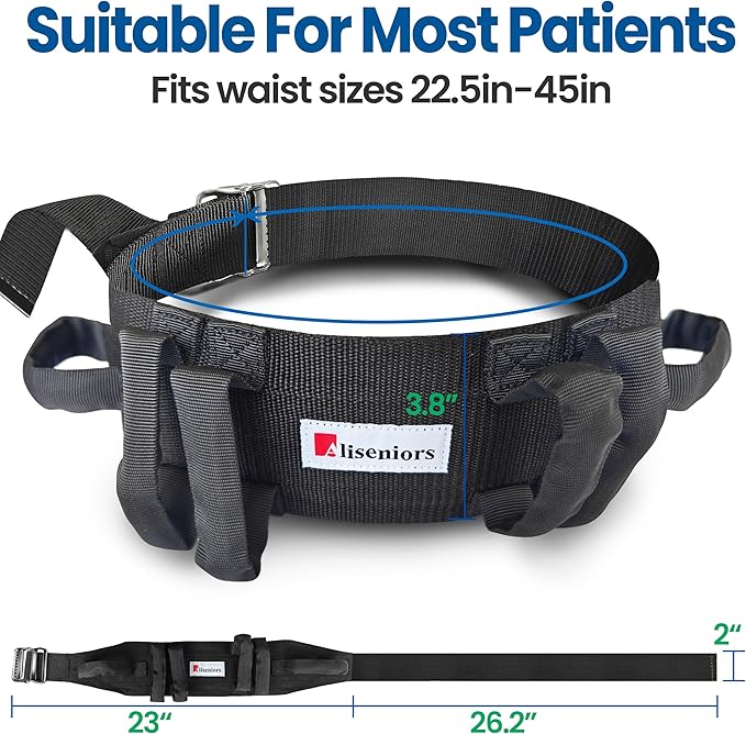 Aliseniors Gait Belt for Seniors 300lbs - Transfer Belt with 6 Handles & Quick Release Buckle for Elderly Patient Lifting, Bariatric Safety Assist, Nursing Home Physical Therapy