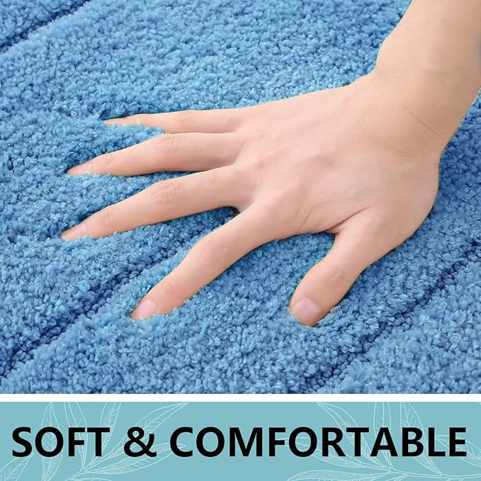 Buganda Bathroom Rugs, 47" x 24", Soft and Absorbent Microfiber Bath Rugs, Non-Slip Shaggy Shower Carpet, Machine Wash Dry Bath Mats for Bathroom Floor, Tub and Shower, Blue