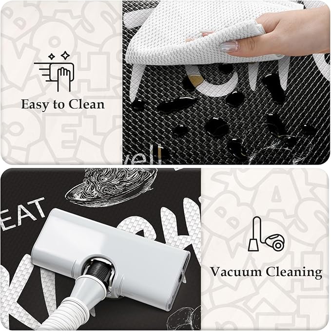 KIMODE Anti Fatigue Kitchen Mats, Farmhouse Kitchen Rugs Sets of 2,Non Slip Waterproof Kitchen Floor Mats,Ergonomic Cushioned Comfort Standing Mat for Home,Laundry,Office,Sink,Desk,Black