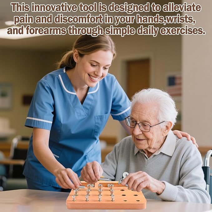 Wooden Pegboard for Finger Dexterity, Finger Strength Trainer for Grip Strength Training for Fingers, Wrists, and Hands for Home, Office, Gym, Climbing, Athletes, Musicians, and Therapy