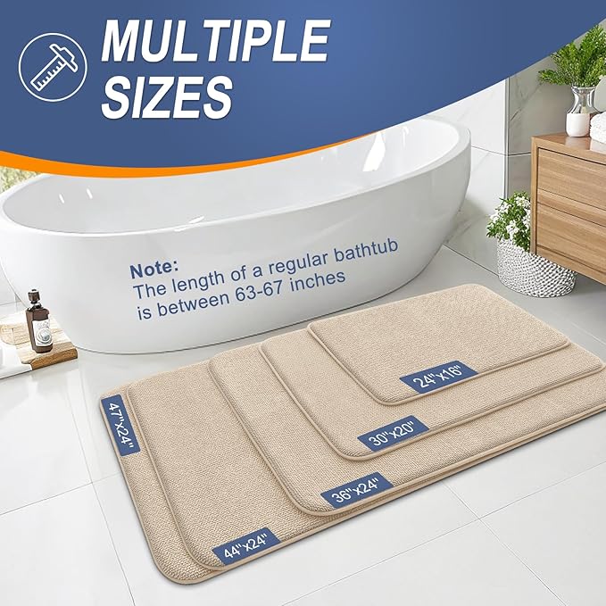 OLANLY Thick Memory Foam Bath Mat Rug 47x32, Extra Soft Absorbent Bathroom Rug, Quick Dry Bath Mats, Non-Slip, Machine Washable Carpet for Bathroom, Tub and Shower, Home Decor Accessories, Beige