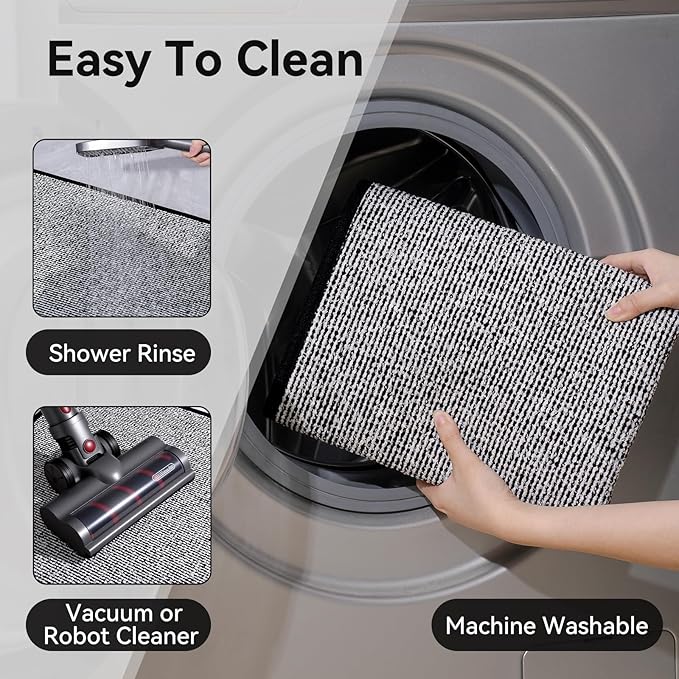 16"x24" Absorbent Quick Dry Bath Mats, Non-Slip Rubber Backing Bathroom Rug, Washable Bath Rugs for Bathroom Floor, Sink and Outside Shower, Low Pile Rug Fit Under Door, Minimalism, Black