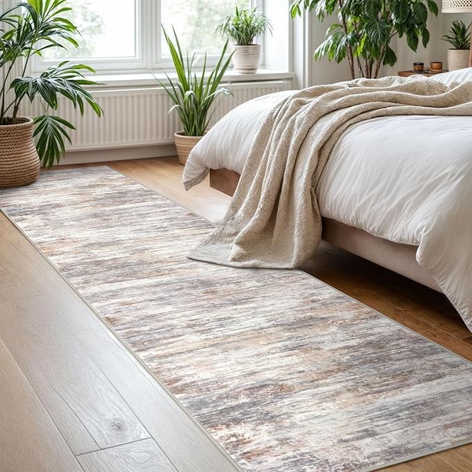 KOZYFLY Modern Abstract Hallway Runner Rug, 2x8 Kitchen Rugs Non-Slip Washable Soft Striped Kitchen Runner Rugs, Print Multi Grey Carpet Runner for Entryway Bathroom Laundry Room Foyer