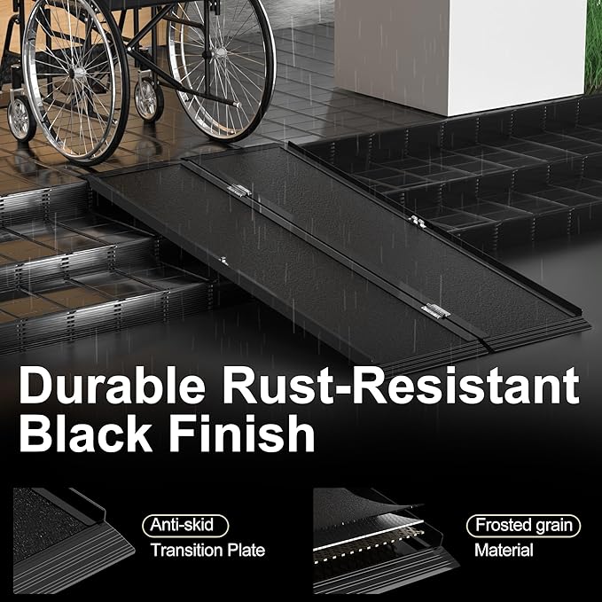 5FT Portable Wheelchair Ramp with Quick-Lock, Black Seamless Non-Slip Aluminum Folding Handicap Ramp,Threshold Ramp for Doorways, Wheel Chair Ramp for Home Steps