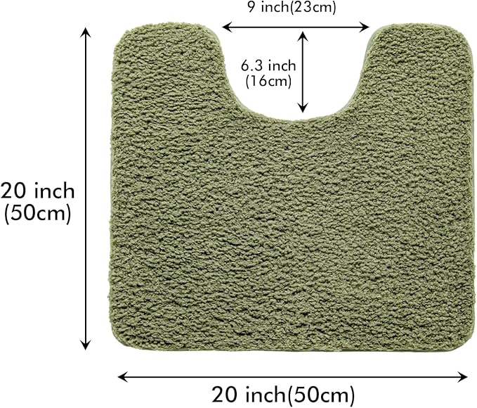 MIULEE Microfiber Toilet Bath Mat U-Shaped Contour Shaggy Rugs Non Slip Extra Thick Soft Absorbent Water for Bathroom Commode Machine Washable(20x20 Inch, Sage)