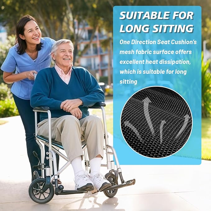 One Way Transfer Support Seat Cushion with Handles - Non-Slip Fall Prevention Pad for Elderly/Disabled Use on Wheelchairs, Chairs, Beds, and More - 17"x17"
