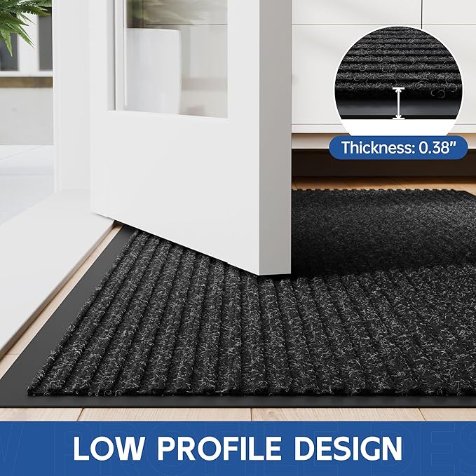 Front Door Mat, 5' x 3' Heavy Duty Indoor Outdoor Door Mat Entrance, Commercial Welcome Mats, Stain and Fade Resistant, Durable Rubber Backing, Low Profile Entry Mat for Patio, Black Stripe