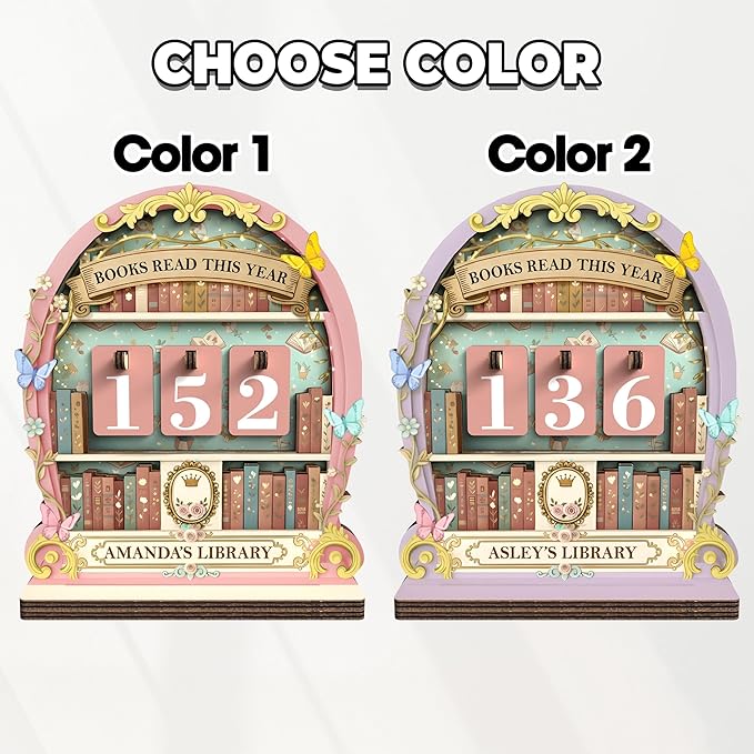 Personalized Books Read This Year Counter with Name, Book tracker for Reading Goal Challenge, Home Library Décor, Bookshelf Accessories, Bookish Gifts for Teachers, Writers, and Literary Fans