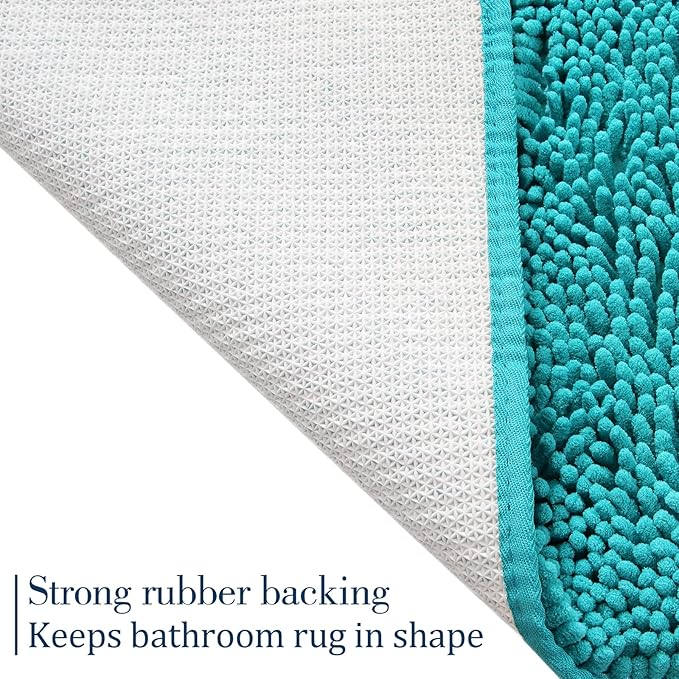 LOCHAS Luxury Bathroom Rug Shaggy Bath Mat 24 x 17 Inch, Washable Non Slip Bath Rugs for Bathroom Shower, Soft Plush Chenille Absorbent Carpets Mats, Teal Blue