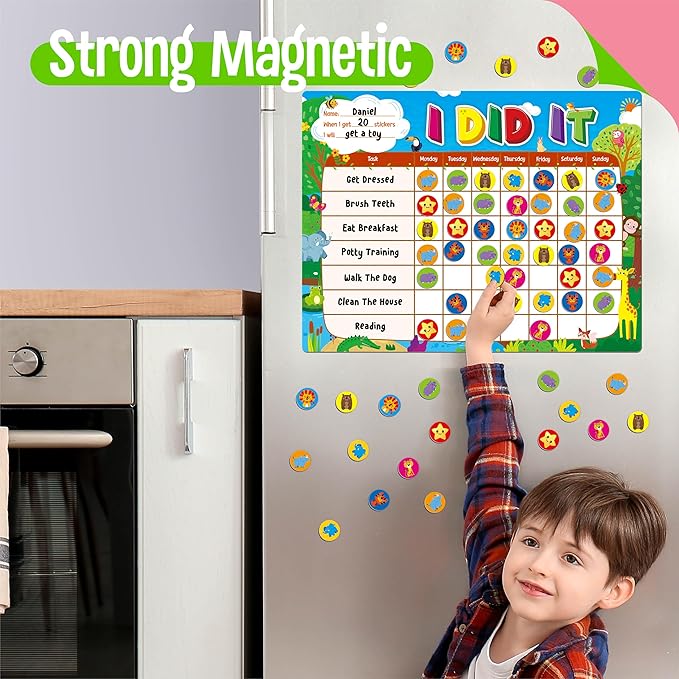 Magnetic Reward Chart, Dry Erase Task Board-One Chart & 72 Magnetic Reward Magnets, Jungle Theme Behavior Tracker for Daily Routine, Potty Training