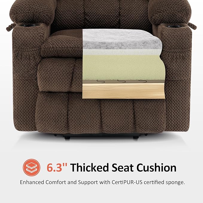 MCombo Dual Motor Power Lift Recliner Chair for Elderly, Lay Flat Lift Chair with Heat and Massage, Petite Lift Chair, Cup Holders, USB A&C Ports, Fabric 7893 (Small, Coffee)