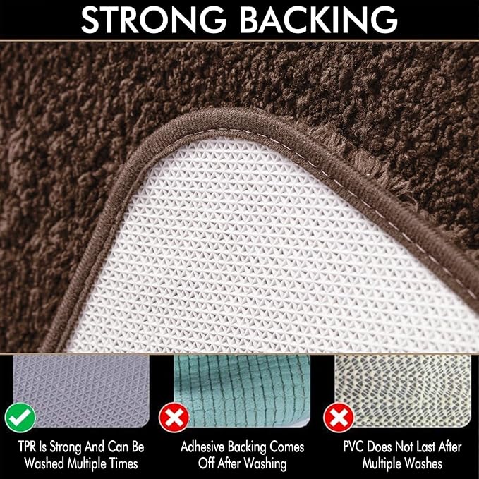 MIULEE Extra Thick Non Slip Bathroom Rug Shaggy Soft Bath Mat Plush Microfiber Absorbent Water for Shower Tub Machine Washable (Brown, 24x44 Inches)