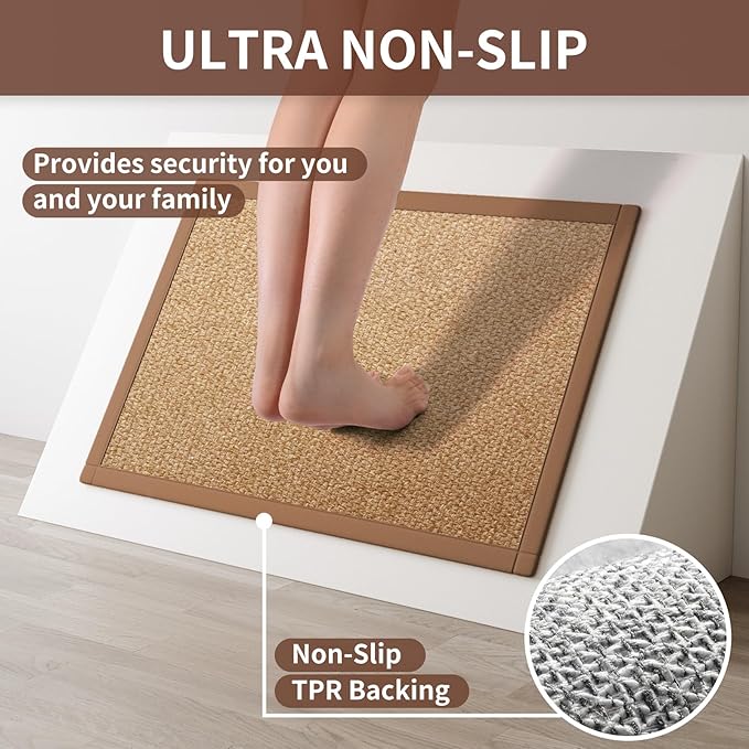 Kitchen Runner Rugs Non Slip Washable, Super Absorbent Kitchen Mats for Floor, Rubber Backing Jute-Like Braid Long Sink Mat Standing Floor Mat, Machine Washable, Brown 17"x59"