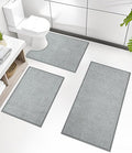 chakme Bathroom Rug Set 3 Piece, Ultra Thin Bath Mat Quick Dry, Absorbent, Non Slip, Machine Washable, Light Grey, 17" x 24" / 17" x 30" / 17" x 59"