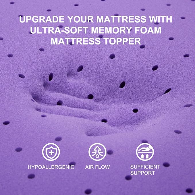 SINWEEK 2 Inch Gel Memory Foam Mattress Topper Ventilated Soft Pressure Relieve Mattress Pad, Breathable Bed Topper, CertiPUR-US Certified, Queen Size