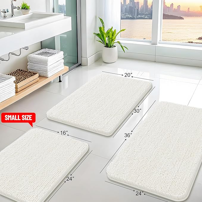 Arotive Bathroom Rugs 44x24, Extra Soft Absorbent Shaggy Chenille Bath Rugs, Machine Washable Rubber Backing Non-Slip Bath Mats for Bathroom Floor Tub and Shower, Home Decor Accessories, Ivory