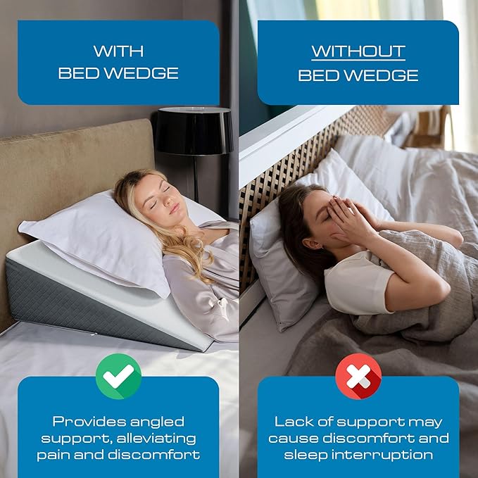 Kolbs Extra Wide Bed Wedge Pillow for Sleep Apnea, Acid Reflux, and Back Pain Relief, with Chic Jacquard Cover - Headboard GERD Pillow Wedges for Sleeping (Extra Wide 7.5" Height)