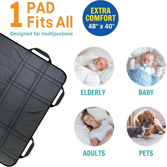 Upgraded 3-Layer Comfort Positioning Bed Pad with Handles Washable Waterproof Transfer Board for Turning Moving Patient Inconvenience Care Transfer Sheet, 48" x 40", Large, Midnight Black