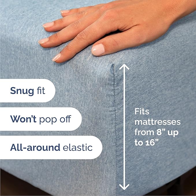 Queen 6 Piece Sheet Set - Cooling & Breathable Bed Sheets - Hotel Luxury Bed Sheets for Women, Men, Kids & Teens - Deep Pocket Bedding w/Easy Fit - Soft & Wrinkle Free - Queen Heathered Blue Sheets